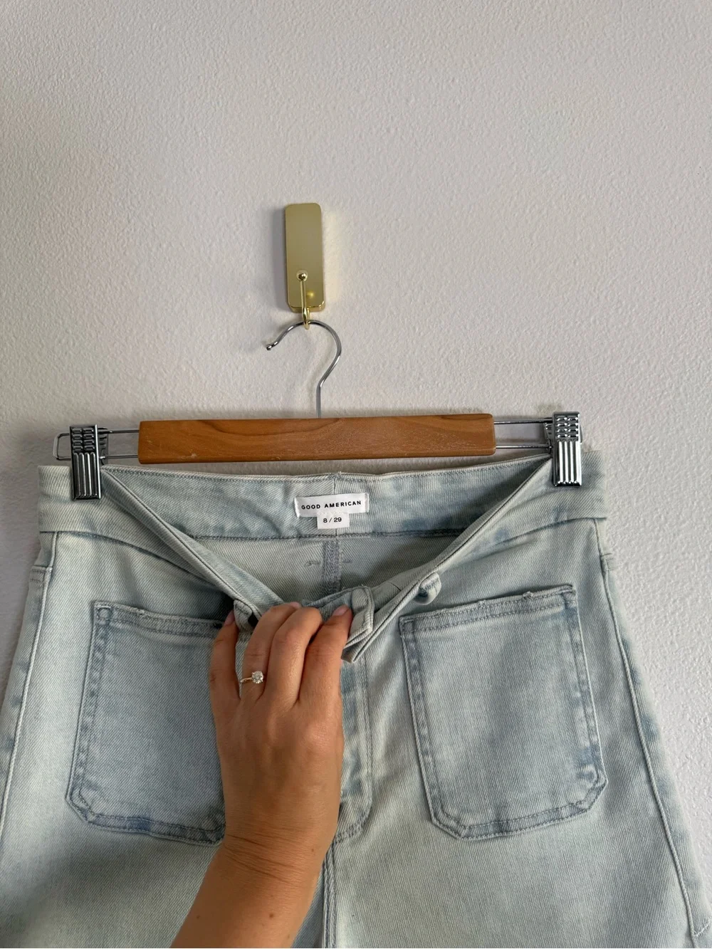 GOOD AMERICAN good waist palazzo crop patch pocket jeans indigo660 sz 29/8 NWOT